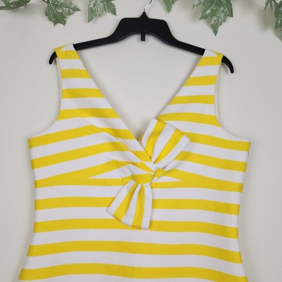 Kate Spade Size 14 Cotton Silk Yellow White Striped Bow Silverscreen Dress - Picture 2 of 8